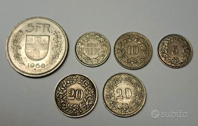Lotto 6 Monete Svizzere Rame-Nickel (1932-196