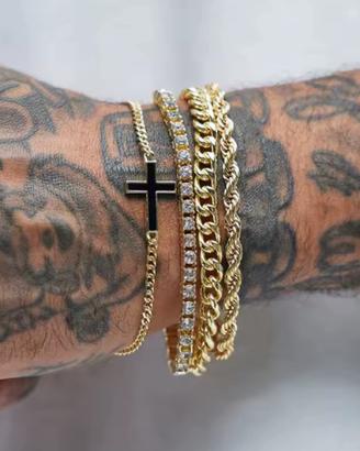 Set con 4 bracciali - Catena, Tennis e Croce