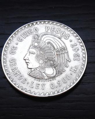 ARGENTO _ 5 pesos MESSICO 1947 o 1948 30gr _LEGGI