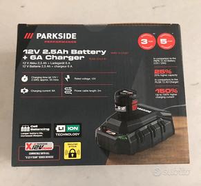 Batteria 2,5ah Con Caricabatterie 6a 12v Parkside