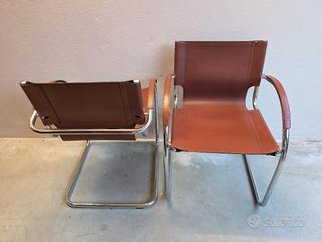 Coppia Sedie Cantilever Bauhaus Cuoio e Acciaio