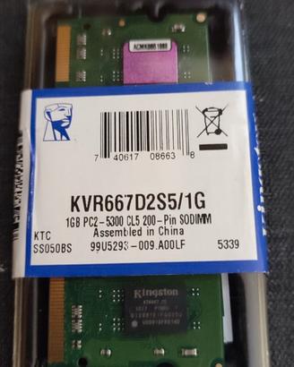 RAM SODIMM Kingston da 1 GB DDR2 PC 667Mhz 2-5300S
