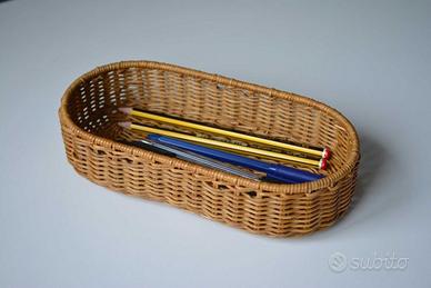 Cestino portaoggetti vimini rattan portapenne svuo