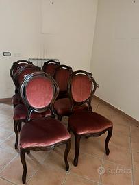 Set 6 Sedie Classiche Vintage in legno e velluto