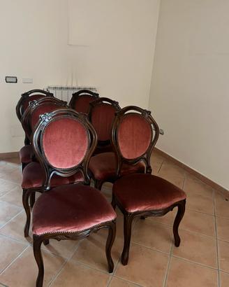 Set 6 Sedie Classiche Vintage in legno e velluto