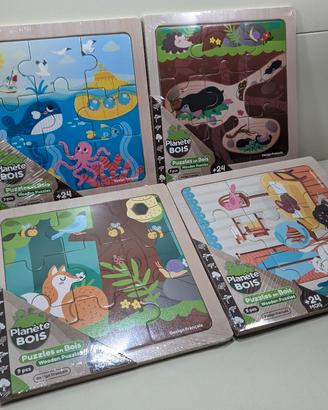 Set 4 Puzzle In Legno Planete Bois 9 Pezzi +24M