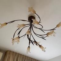 Lampadario metallo bronzato 15 bracci con tulipani