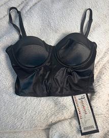 Top bustier nero corsetto raso coppe imbottite XS