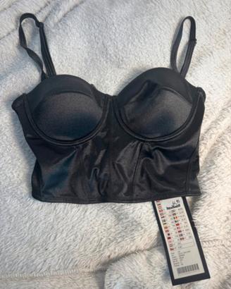 Top bustier nero corsetto raso coppe imbottite XS