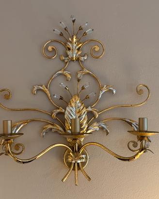 Applique 3 luci oro foglia e argento mecca