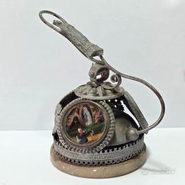 Antico Campanello Lourdes Metallo Dipinto Fine XIX