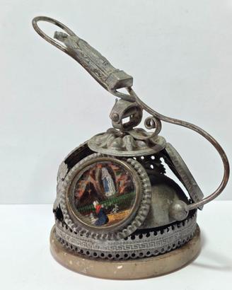 Antico Campanello Lourdes Metallo Dipinto Fine XIX