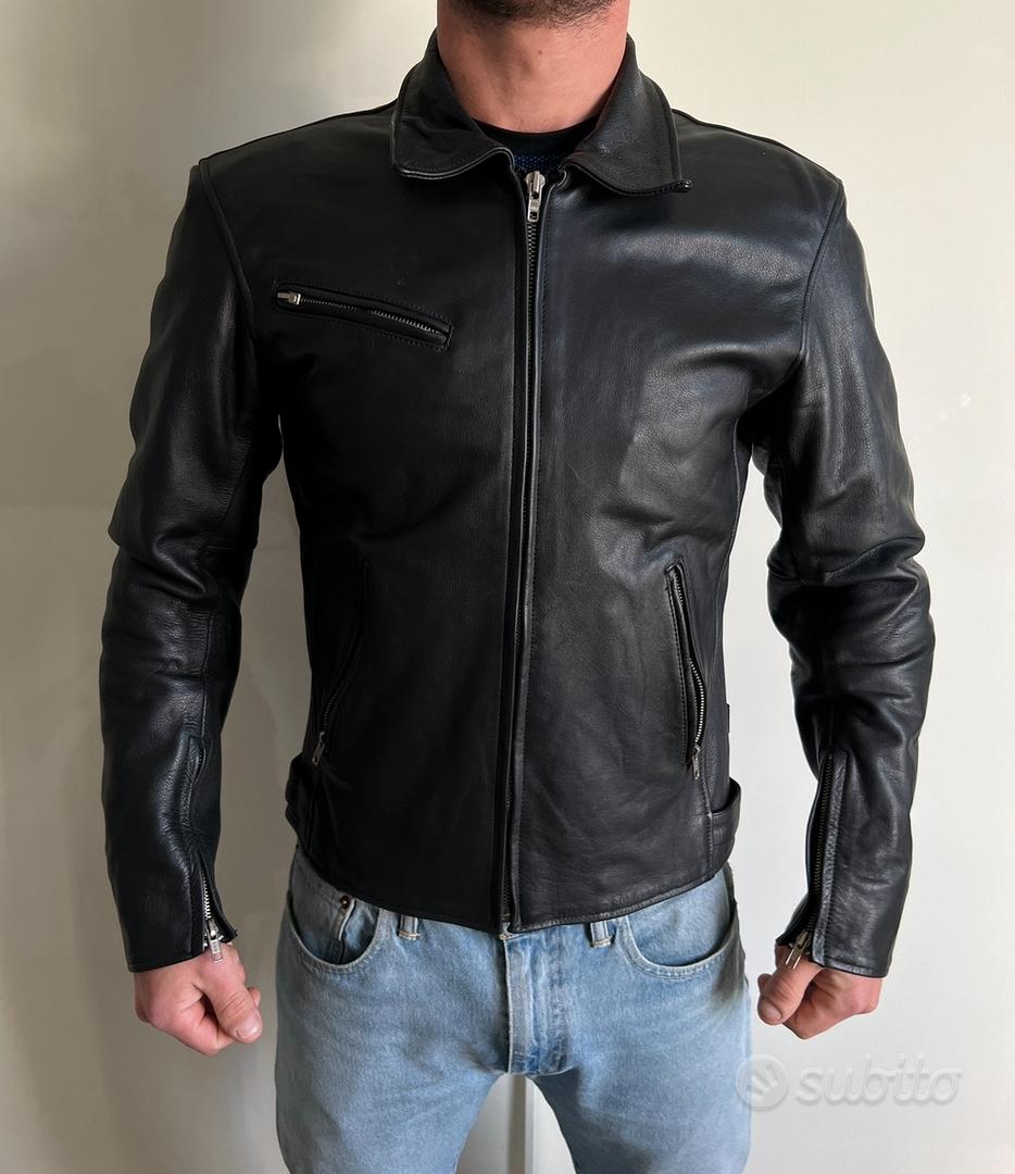 Giacca biker corta in pelle nappata da uomo, blu