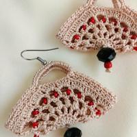 orecchini pendenti mini coffe crochet beige rossi