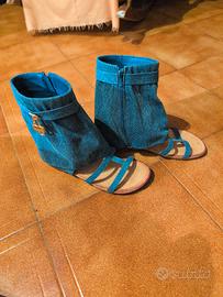 Sandali a stivaletto in denim