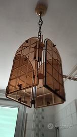 lampadario rettangolare a campana vetro e dorato
