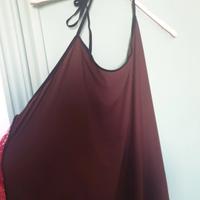 top marrone con pizzo rosso