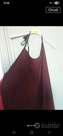 top marrone con pizzo rosso