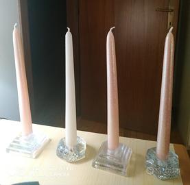 4 Candele con rispettivi PortaCandele in cristallo