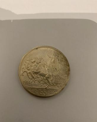 Moneta da 5 Lire in argento 1914 con quadriglia