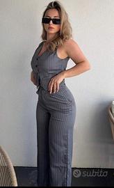 Completo elegante gessato grigio – top + pantaloni