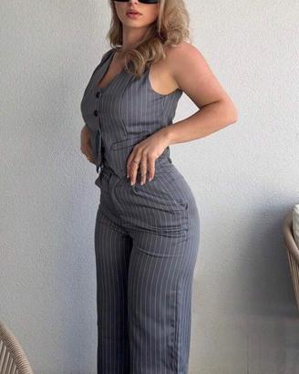Completo elegante gessato grigio – top + pantaloni