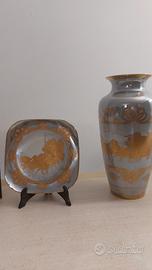 Vaso e piatto decorati oro zecchino
