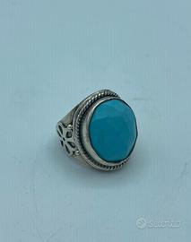 Anello argento 925 turchese grande tibetano etnico