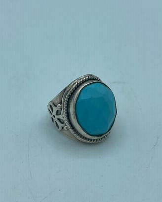 Anello argento 925 turchese grande tibetano etnico