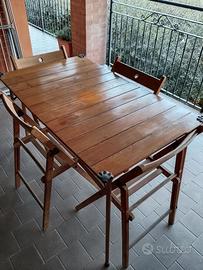 Tavolo pieghevole con 4 sedie legno per terrazzo