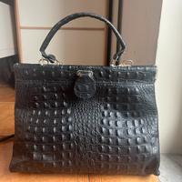 Borsa vintage finta pelle coccodrello nera