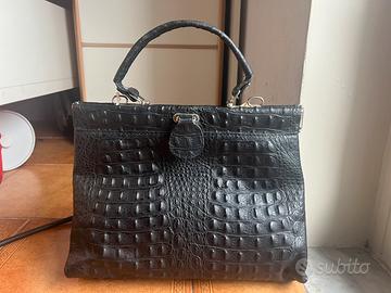 Borsa vintage finta pelle coccodrello nera