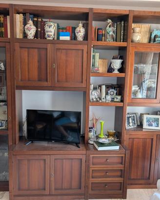 Libreria in legno con vetrine 
