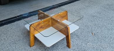 tavolino in vetro e legno