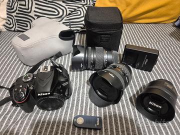 nikon d3400 + 3 obiettivi, custodie, telecomando 