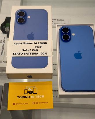 iPhone 16 128GB - BATTERIA 100% 2 CICLI DI CARICA