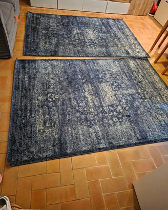 Coppia tappeti blu vintage effetto invecchiato