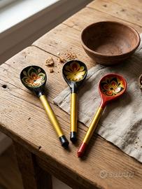Cucchiai Vintage in legno dipinti a mano CCCP