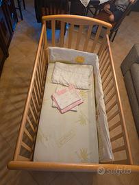 Lettino bambino in legno con materasso e cassetto