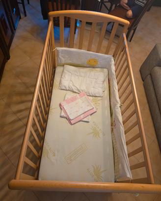 Lettino bambino in legno con materasso e cassetto