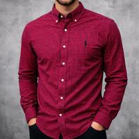 Ralph Lauren Camicia Uomo Slim Fit Rossa Logo Nero