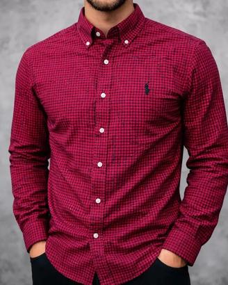 Ralph Lauren Camicia Uomo Slim Fit Rossa Logo Nero
