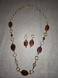 collana e orecchini in agata marrone 