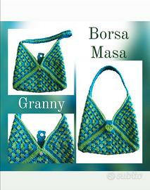 Borsa granny masa in juta all'uncinetto