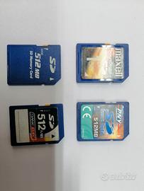 N. 5 schede per  foto Nikon da 512 Mb e da 1 Gb.