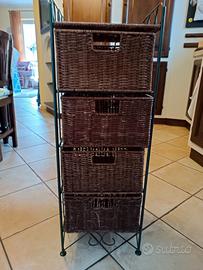 cassettiera vimini e ferro