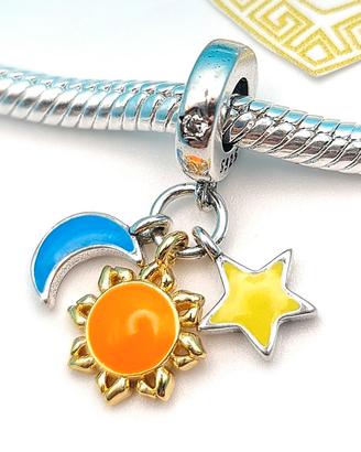 Charm argento 925 fluorescente sole luna stella