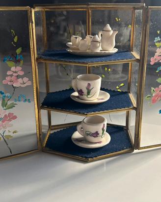 Vetrinetta Miniatura Vintage in Ottone e Vetro