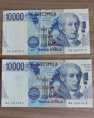 2 banconote 10000 Lire Alessandro Volta