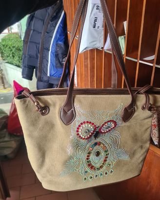 Borsa donna con gufetto portafortuna tela mare